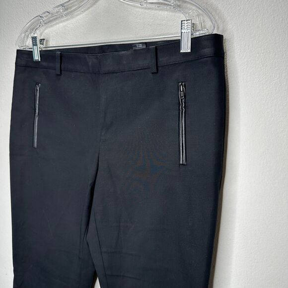 Club Monaco Black Straight Leg Leather Trimmed Zip & Pockets Trouser Pants 10 - Picture 3 of 12